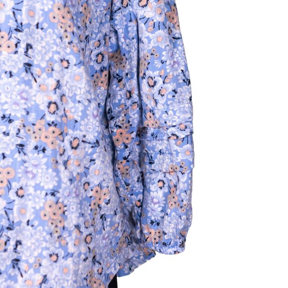Free People Women's Shirt Button Up Blue Floral Boho Peasant Blouse Top Size L - Picture 8 of 8